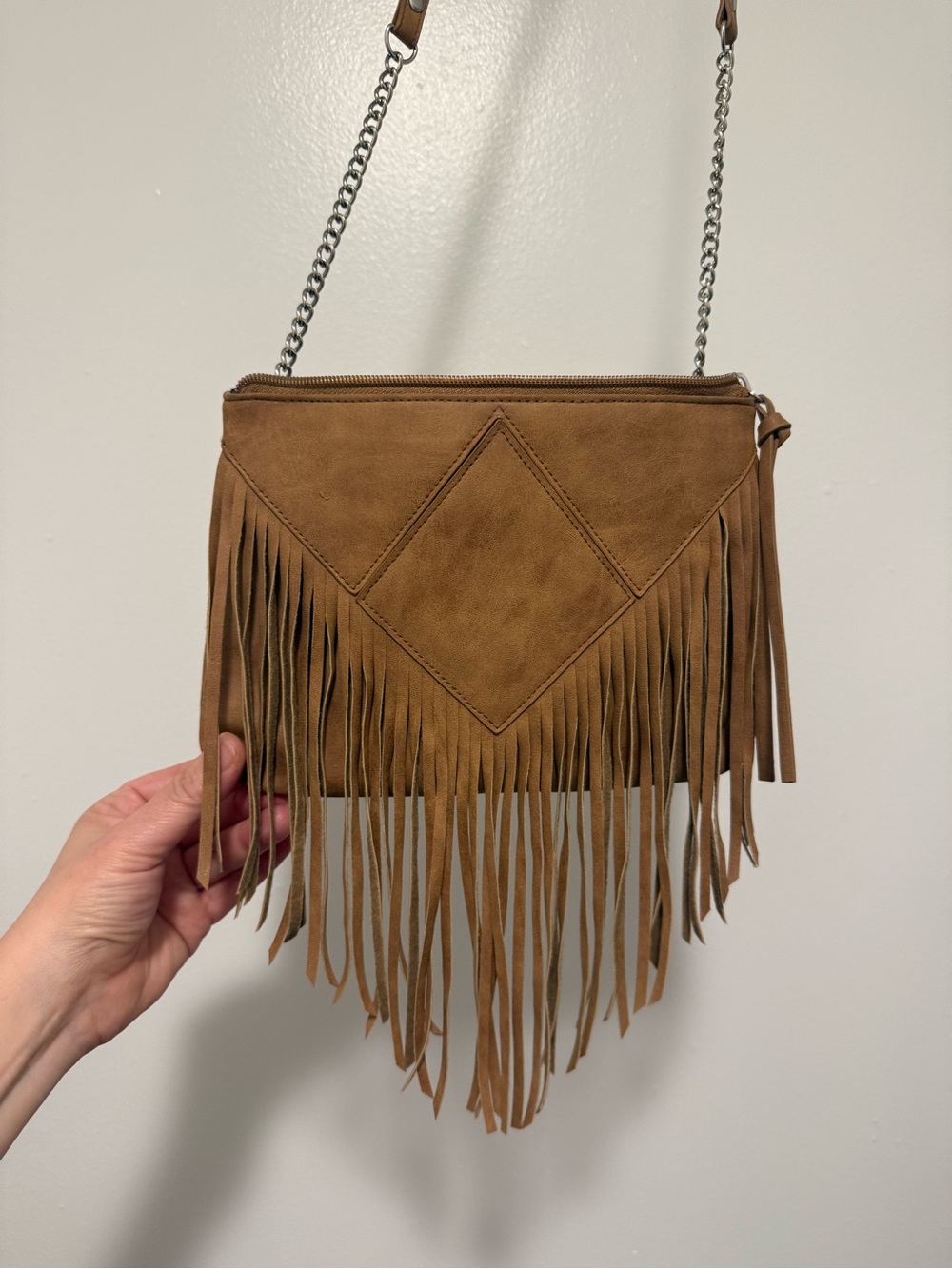 Fringe Suede Crossbody Bag - Brown